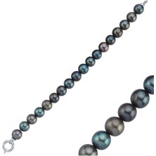 925 Ayar Gümüş 10 mm Denizci Kilit Sıralı Siyah Inci Bileklik