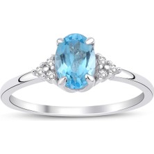 Blue Topaz Oval Tektaş Yüzük
