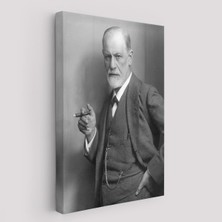 Sigmund Freud Elinde Puro ile Siyah Beyaz Fotoğrafı Kanvas TABLO-5238