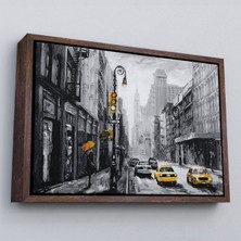 Marsilyan Çerçeveli New York Sokakları ve Sarı Taksi Yağlıboya Görünüm Kanvas TABLO-3552