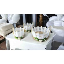 3'lü Hasır Sepet Beyaz Makyaj Organizer