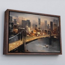 Marsilyan Çerçeveli New York Nehir ve Köprü Manzarası Duvar TABLOSU-3733