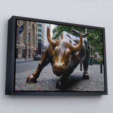 Marsilyan Çerçeveli New York Boğa Heykeli Kanvas Tablo / Charging BULL-5160