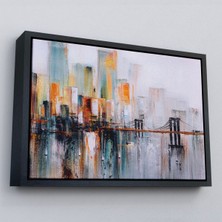 Marsilyan Çerçeveli Brooklyn Köprüsü New York Yağlıboya Görünüm Dekoratif TABLO-3744