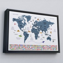 Marsilyan Çerçeveli Türkçe Dünya Haritası Ülke Bayrak ve Başkentli Kanvas TABLO-1920