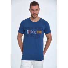 Lotus Baskılı Erkek Tişört Lacivert