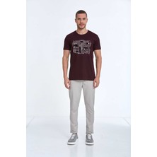 Voltaj Velvet Baskılı Erkek Tişört Bordo