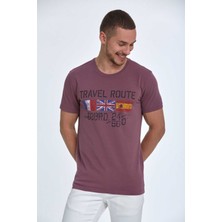 Voltaj Lotus Baskılı Erkek Tişört Mürdüm