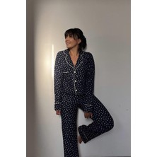 Lacivert Puantiyeli Örme Pijama Takımı