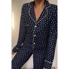 Lacivert Puantiyeli Örme Pijama Takımı