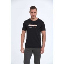 Voltaj Lupe Baskılı Erkek Tişört Lacivert