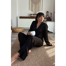 Siyah Pamuk Saten Pijama Takımı