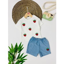 Saarland  Çilek   Omuzdan Çıtçıt  Örme Kot Yazlık  Takım - Mavi