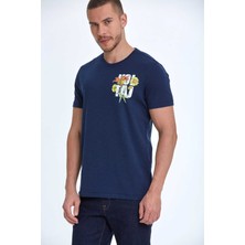 Voltaj Sky Baskılı Erkek Tişört Lacivert