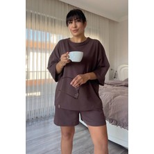 Penye Kahverengi Şort Takım