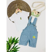 Berlin Ananas Detaylı Torba Cepli Örme Kot Salopet Takım - Mavi