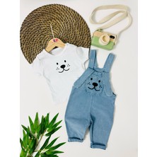 Hessen Uzun Kulak Detaylı Köpekcik Örme Kot Salopet Takım - Mavi