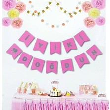 Iyi Ki Doğdun Yazısı Pembe Üzeri Gümüş Yaldızlı