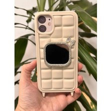 Qans Bilişim iPhone 11 Uyumlu Aynalı Ve Askılı Bej Kılıf