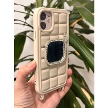 Qans Bilişim iPhone 11 Uyumlu Aynalı Ve Askılı Bej Kılıf