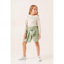 Miniğimin Cicileri Kalp Çanta Detaylı Müslin Gömlekli Kız Çocuk 2 li takım - Yeşil