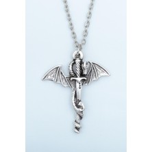 Ejderha Kılıç Gümüş Kaplama Düz Zincir Kolye