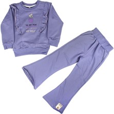 Bebegen Kız Çocuk Mor Fırfırlı My Will Yazılı Saksıda Çiçek Baskılı 2'li Takım