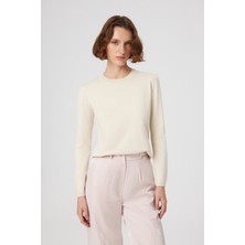 Bej Bisiklet Yaka Kadın Tişört