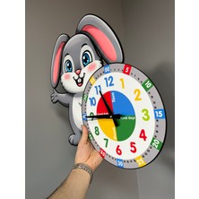 Karbonsoft Sevimli Bunny Tavşan Montessori Çocuk Odası Eğitici Ahşap Duvar Saati - Sessiz Mekanizma, Şık