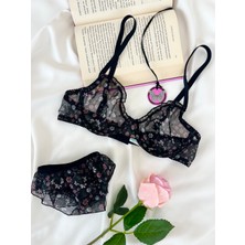 Arinda Butterfly Tül Çiçek Desenli Balenli Kapsız Fırfırlı Iç Çamaşırı Takımı