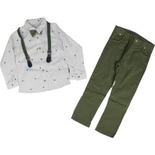 Bebegen Erkek Çocuk Beyaz Yeşil Yıldız Desenli Papyonlu Gömlekli Papyonlu Askılı 2'li Takım