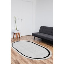 Kaymaz Dijital Mutfak & Salon Halı Luna Pamuk Saçaklı Oval Dokuma E5007 Açık Gri