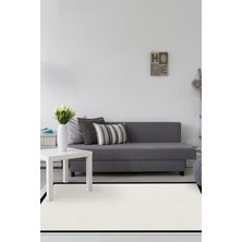 Kaymaz Dijital Mutfak & Salon Halı  Toprak Saçaklı Dokuma E5001 Kırık Beyaz