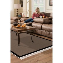 Kaymaz Dijital Mutfak & Salon Halı  Toprak Saçaklı Dokuma E5001 Koyu Kahve