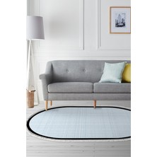 Kaymaz Dijital Mutfak & Salon Halı Luna Pamuk Saçaklı Oval Dokuma E5007 Açık Mavi