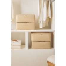 Home Wave 4 Adet Orta Boy Bej Pötikare Baza Altı Valiz Düzenleyici Hurç 52 x 28 x 21  cm