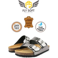 Fly Soft Milano Deri Çocuk Terlik Platin