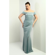 By Saygı Kadın Eteği ve Göğsü Büzgülü Astar Simli Balık Elbise