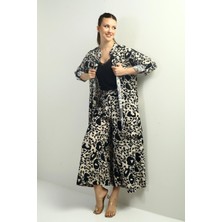 Kadın Yanları Yırtmaçlı Tunik Gömlek Beli Lastikli Cepli Palazzo Pantolon Karışık Desenli Oversize 2'li Takım