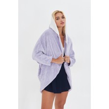 Kutaf Lila Sevgililer Günü Sıcacık Yumuşacık Peluş Polar Panço