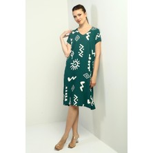 By Saygı Yaka Etnik Desenli Oversize Elbise