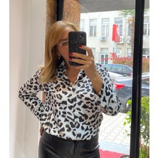 Saten Leopar Desen Gömlek