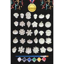 30 Adet Çiçek ve Yaprak (3d)- Beton/taş/figür/büst Boyama Seti-Çocuk Boyama Etkinliği