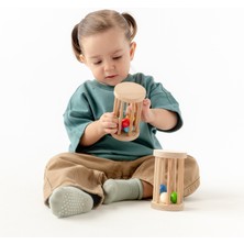 Hopiers Montessori Ahşap Bebek Çıngırağı / Yenidoğan ve Üzeri Yaş / Renkli ve Güvenli Ilk Oyuncak