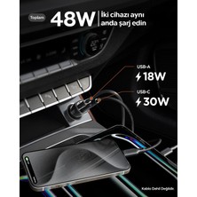 Spigen 48W USB-C 2 Port Araç içi Hızlı Şarj Aleti Samsung PPS Destekli Akım Korumalı Güç Adaptörü iPhone & Android & iPad Type-C PD 3.0 30W + QC 3.0 18W - ACP08447