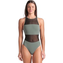 Arena Mesh Panels Swimsuit Vent Back Kadın Gri Yüzücü Mayosu 006658600