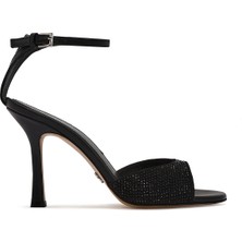 Derimod Kadın Siyah Bilekten Bantlı Taşlı Deri Ince Yüksek Topuklu Ayakkabı 25SFD1201TS