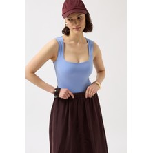 Black Fashion Kare Yaka Kalın Askılı Bebe Mavi Bodysuit