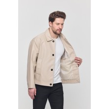 Sivaist Krem Erkek Basic Suni Deri Yazlık Ceket&Mont