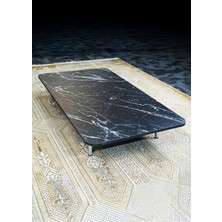 Zevahir Mobilya Dekorasyon Siyah Mermer Desenli Metal Katlanır Ayaklı Kamp Bahçe Ev ve Çocuk Oyun Yer Sofrası